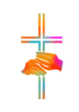 religious cross in hand. Vector illustration