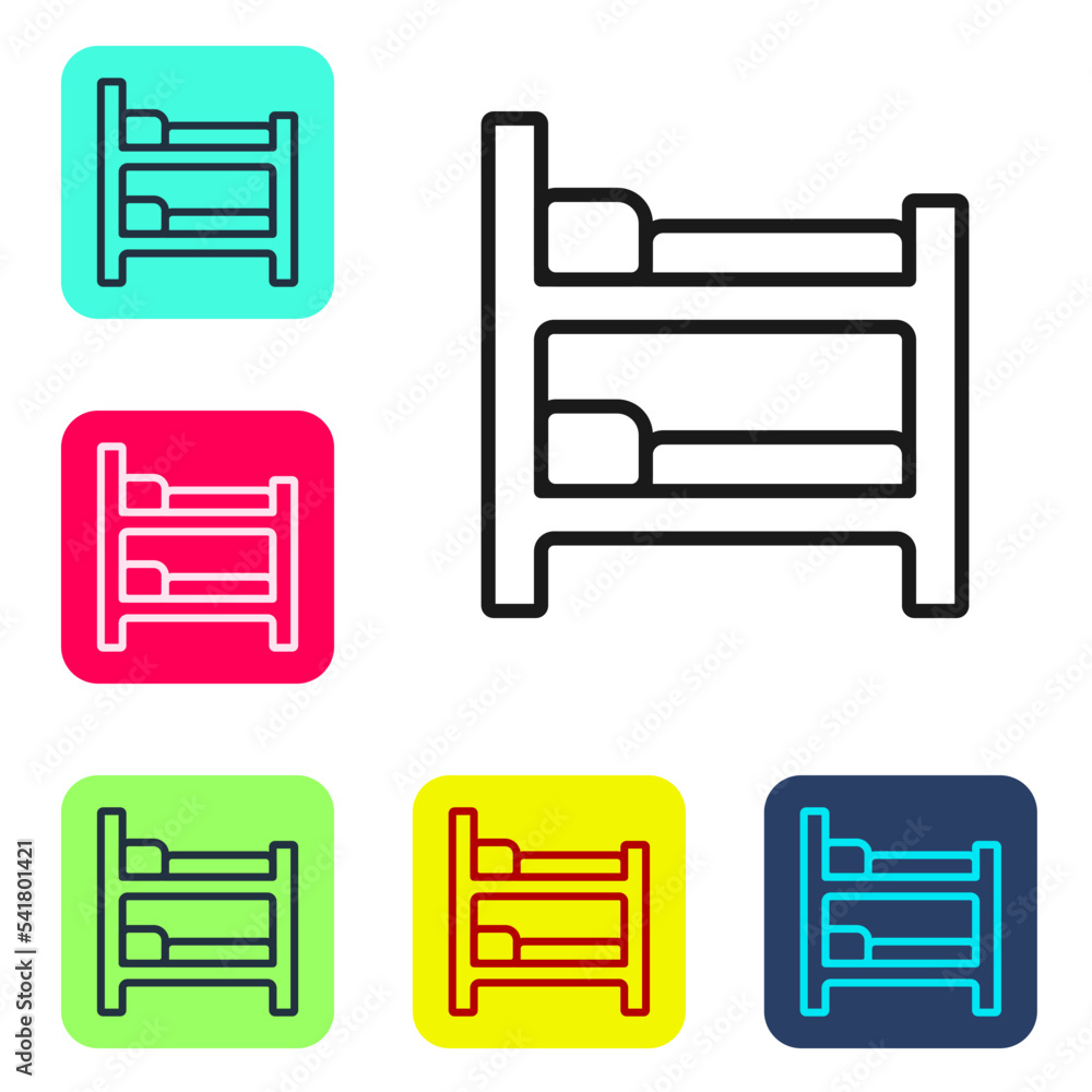 Poster black line bunk bed icon isolated on white background. set icons in color square buttons. vector