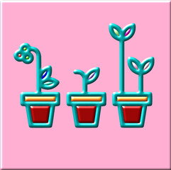 Illustration of potted flowers on a pink background. Vector image.