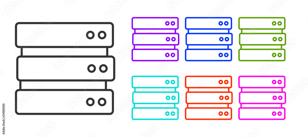 Poster black line server, data, web hosting icon isolated on white background. set icons colorful. vector