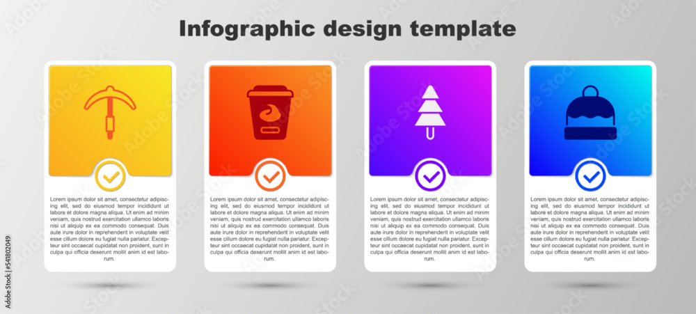 Canvas Prints set pickaxe, yogurt container, tree and beanie hat. business infographic template. vector