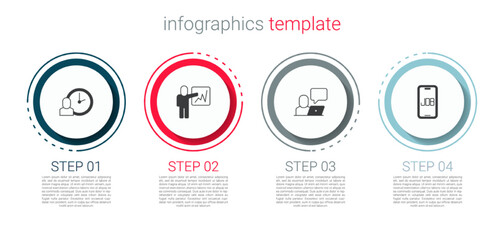 Set Work time, Leader of a team of executives, Freelancer and Search job. Business infographic template. Vector