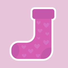 Pink sock with hearts. Vector illustration