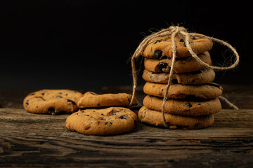 Chocolate chip cookies on the table.