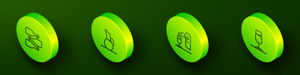 Set Isometric line Bottles of wine, Decanter for, Sommelier and Wine glass icon. Vector