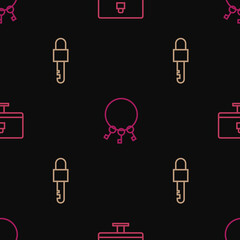 Set line Lock on computer monitor, Locked key and Bunch of keys on seamless pattern. Vector