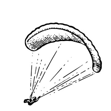 recommend clip art: Wind shook parachutist paraglider. Parachute paraglider. Air extreme sport. Controlled high altitude flight. Hand drawn outline sketch. Isolated on white background. Vector.