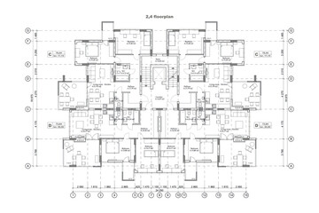 Detailed architectural one story private house blueprints and drawings. Vector illustration