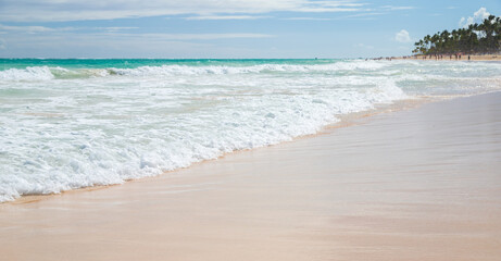 Coastal panoramic Caribbean landscape with shore waves