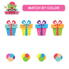 Educational children's game. Match the colors to the boxes. Child development