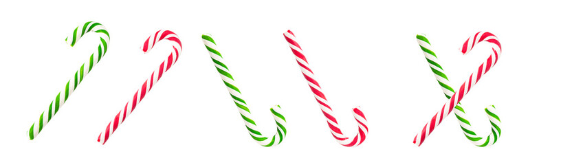 Isolated candy cane in red and green on a white background