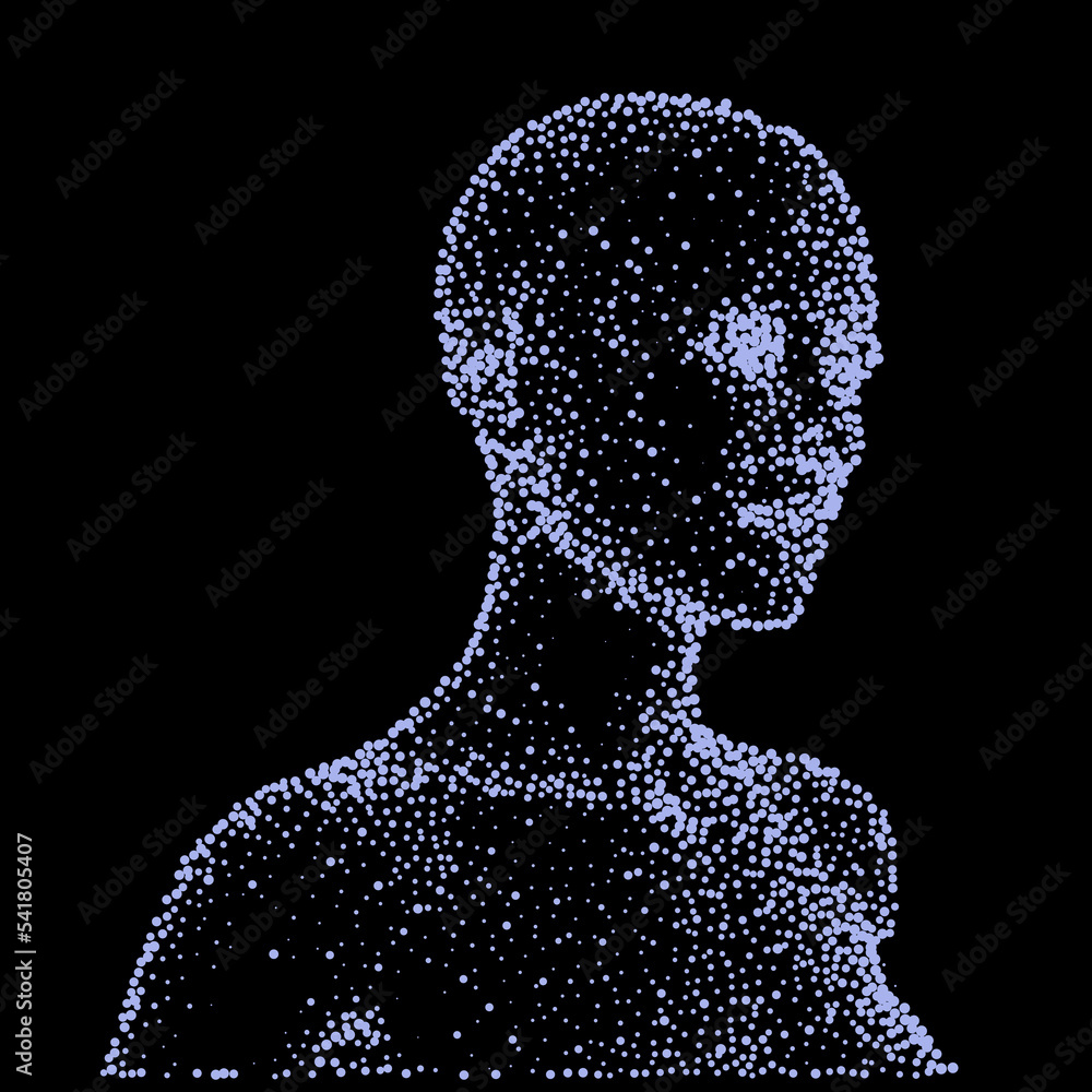 Poster abstract 3d illustration of the human face made of particles. conceptual vector illustration of the 