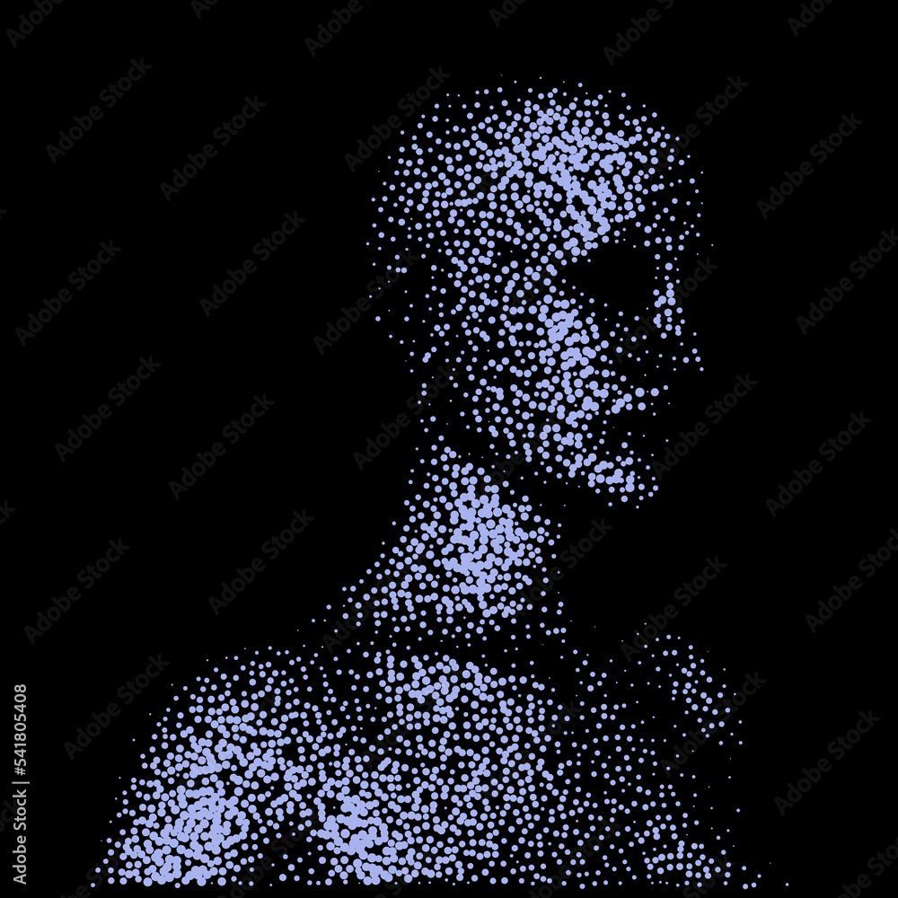Aufkleber Abstract 3D illustration of the human face made of particles. Conceptual vector illustration of the artificial intelligence.