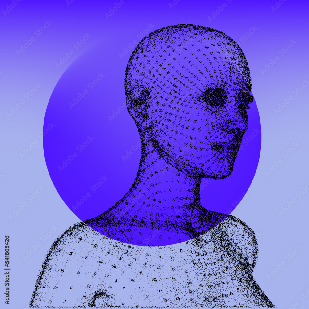 Aufkleber Abstract 3D illustration of the human face made of particles. Conceptual vector illustration of the artificial intelligence.