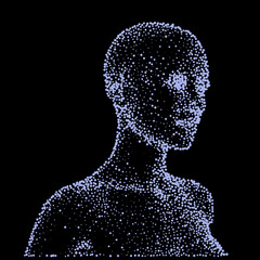 Abstract 3D illustration of the human face made of particles. Conceptual vector illustration of the artificial intelligence.