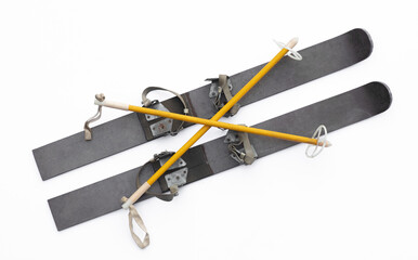 vintage skis isolated on white background