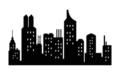 Fototapeta premium Vector city silhouette. Modern urban landscape. High building with windows. Illustration on white background