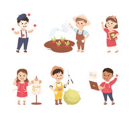 Cheerful Boy and Girl Depicting Different Profession and Occupation Vector Set