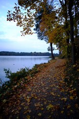 autumn in the park over the Lake in Olecko , Poland