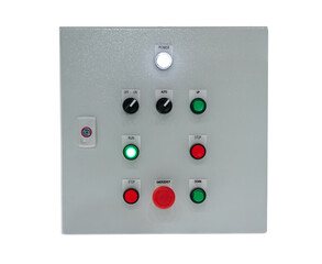 Industrial machine control cabinet on white with clipping path.                   