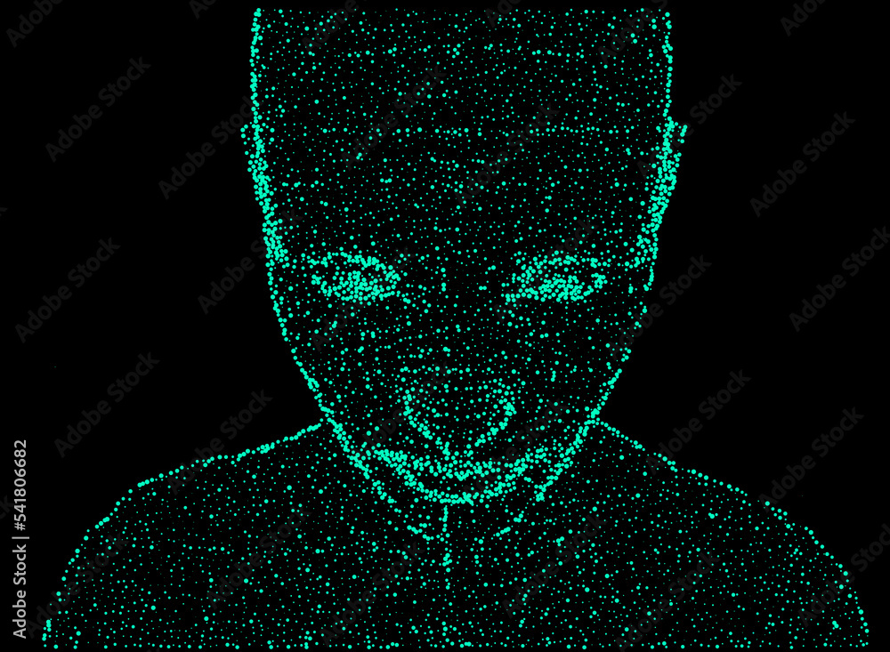 Aufkleber abstract 3d illustration of the human face made of particles. conceptual vector illustration of the 