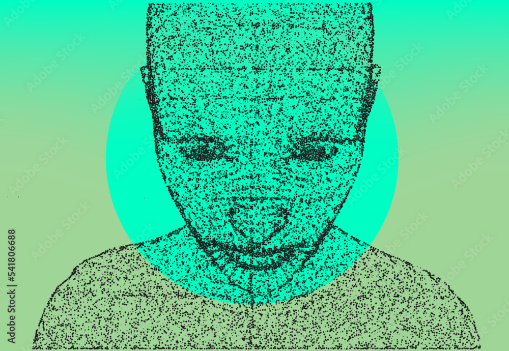 Aufkleber abstract 3d illustration of the human face made of particles. conceptual vector illustration of the 