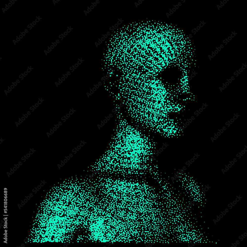 Poster Abstract 3D illustration of the human face made of particles. Conceptual vector illustration of the artificial intelligence.