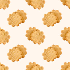 Sweet Swedish almond thins with ginger and cinnamon (Pepparkaka or Pepparkakor biscuits) repeat seamless pattern on light background.