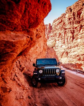 Jeep In A Canyon In Moab, Utah