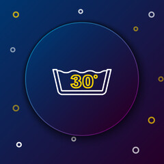 Line Washing under 30 degrees celsius icon isolated on blue background. Temperature wash. Colorful outline concept. Vector