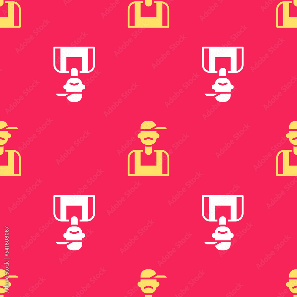 Poster yellow plumber icon isolated seamless pattern on red background. vector