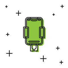 Black Mobile phone holder icon isolated on white background. Vector