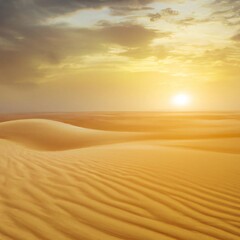 Fototapeta na wymiar Desert sand dunes with hazy cloudy sky and sun on the horizon