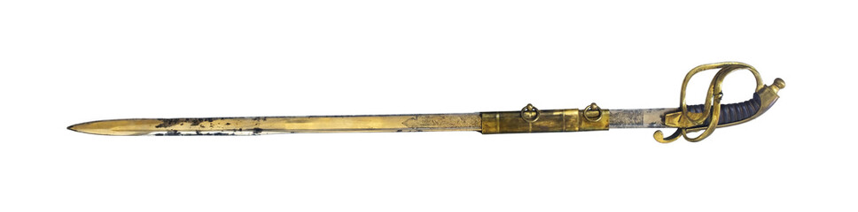 Antique steel sword with a beautiful handle isolated on a white background