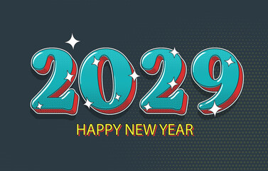 Happy New Year 2029 Concept Illustration On Halftone Effect. Modern Holiday Design. - obrazy, fototapety, plakaty