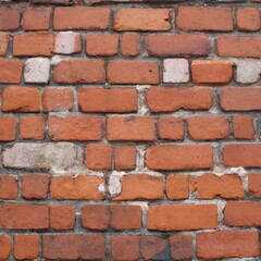 Old rough bare brick wall texture with red bricks