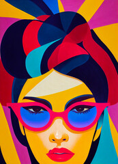 Portrait of a person with sunglasses. Fuvism style. AI.