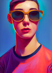 Fototapeta na wymiar Portrait of a person with sunglasses. Fuvism style. AI.