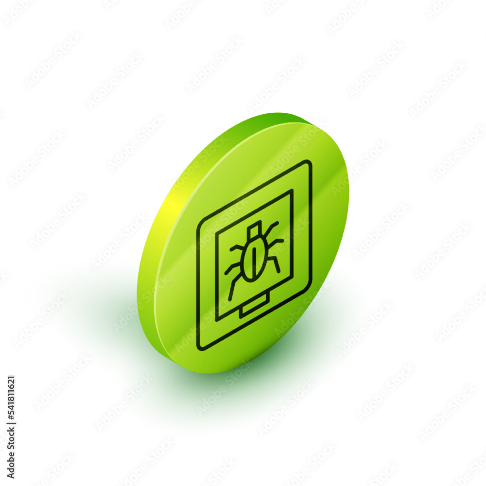 Poster isometric line insects in a frame icon isolated on white background. herbarium. green circle button.