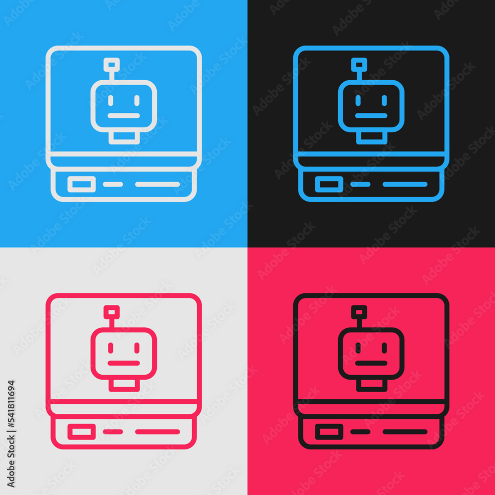 Poster pop art line robot icon isolated on color background. artificial intelligence, machine learning, clo
