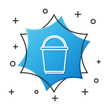 recommend clip art: White line Bucket icon isolated on white background. Blue hexagon button. Vector