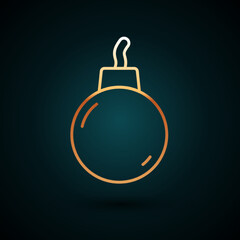 Gold line Bomb ready to explode icon isolated on dark blue background. Vector