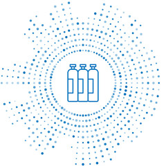 Blue line Industrial gas cylinder tank for all inert and mixed inert gases icon isolated on white background. Abstract circle random dots. Vector