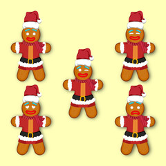 Merry Christmas collection of gingerbread man cookie in flat design