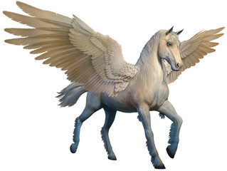 Mythical white Pegasus 3D illustration	