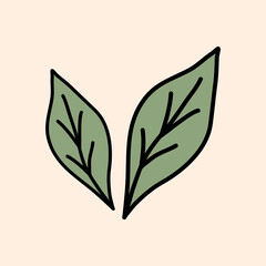 Green leaves, ecology or natural element, doodle style flat vector