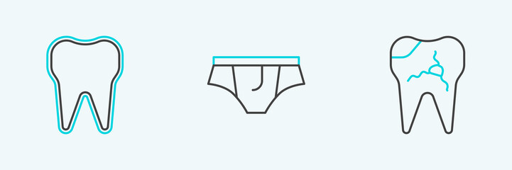 Set line Broken tooth, Tooth and Underwear icon. Vector
