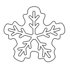 Festive Christmas gingerbread cookie in star or snowflake shape, vector outline for coloring book