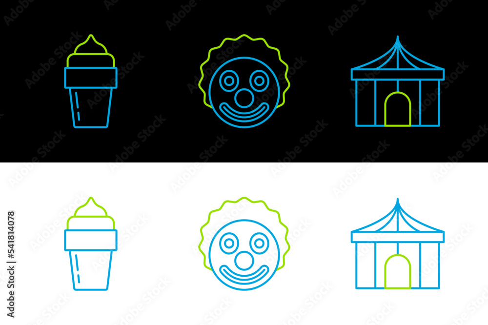 Wall mural set line circus tent, ice cream and clown head icon. vector