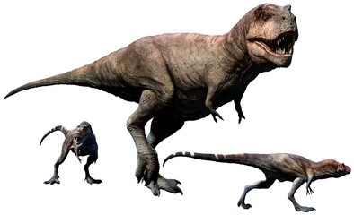 Tyrannosaurus rex female with young 3D illustration	